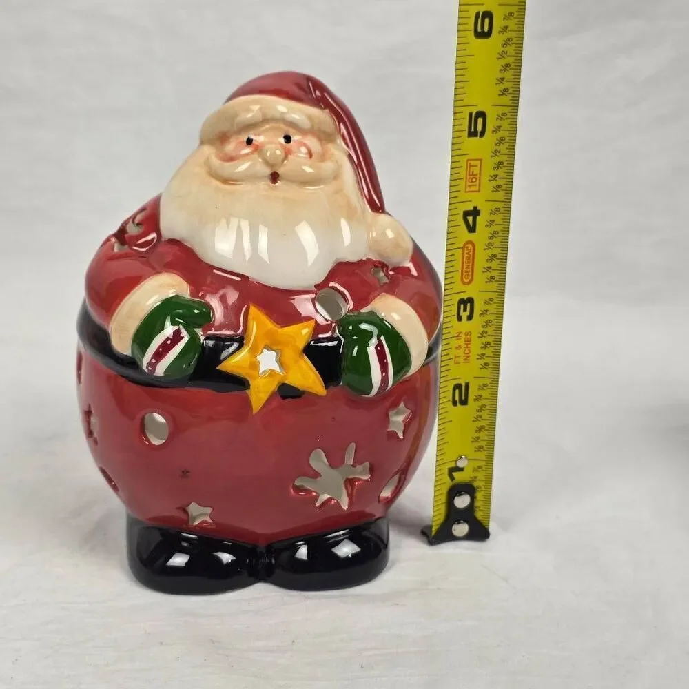 Ceramic Santa Tealight Holder Christmas Luminary 6”
